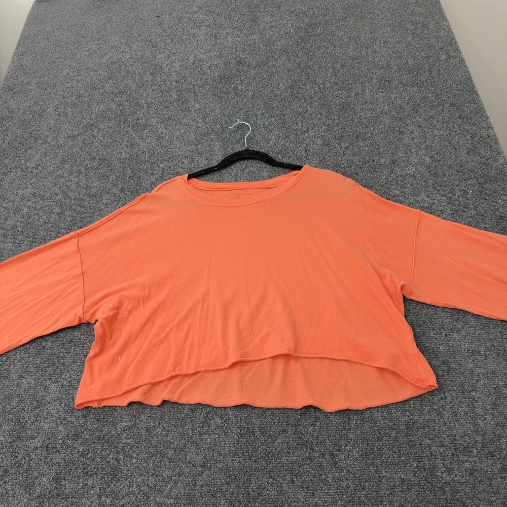 We Free Top Womens M Orange Cotton Raw Hem Cropped Long Sleeve Casual Boho